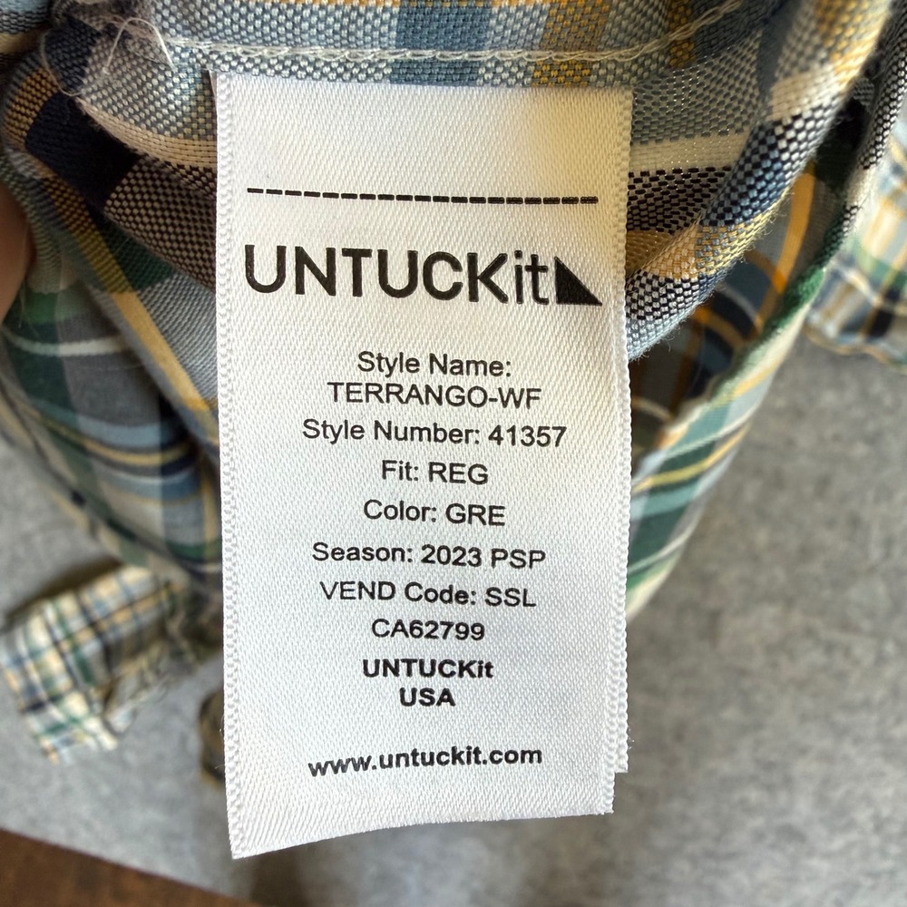 UNTUCKit Terrango-WF Plaid Button Down Shirt Mens XL Wrinkle Free Green 41357 - Picture 7 of 8
